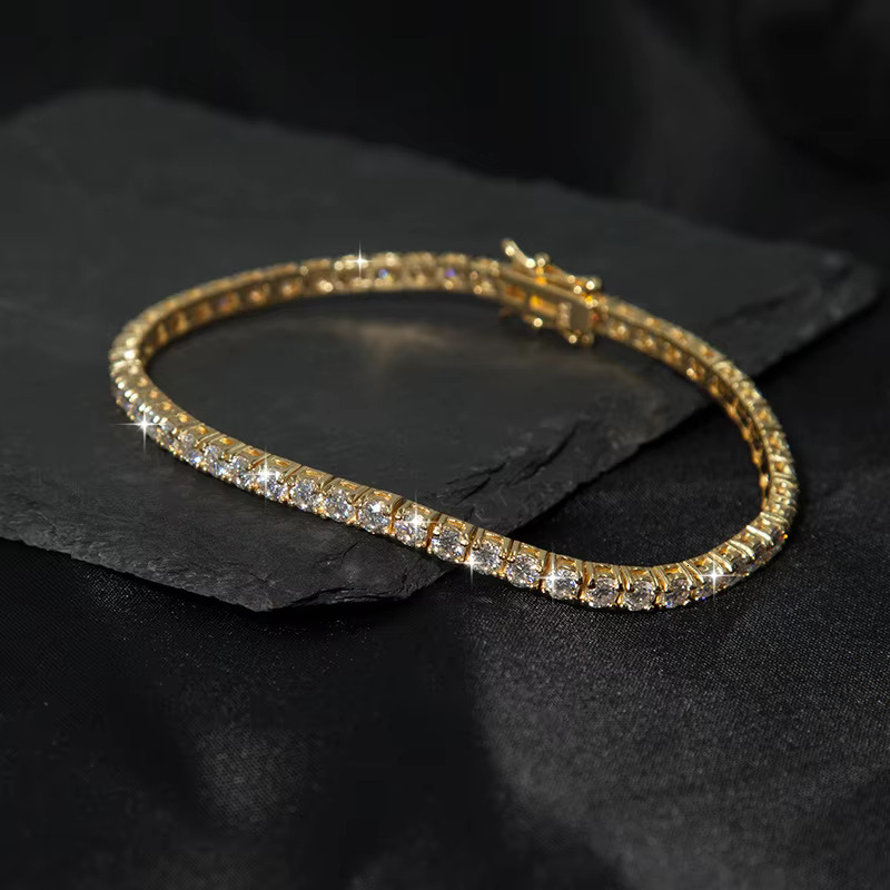 Wholesale White GRA Moissanite Tennis Chain Bracelet Popular 925 Silver Bracelet Hiphop Men Moissanite Bracelet