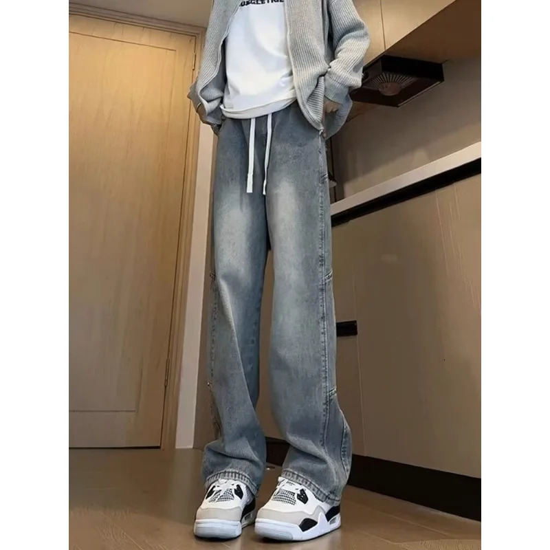 Mens Pants Y2k Casual Male Jeans Pants Streetwear Denim Shorts Jean Mens Trousers Wide Leg Jeans Baggy Man Clothing Flared 250305