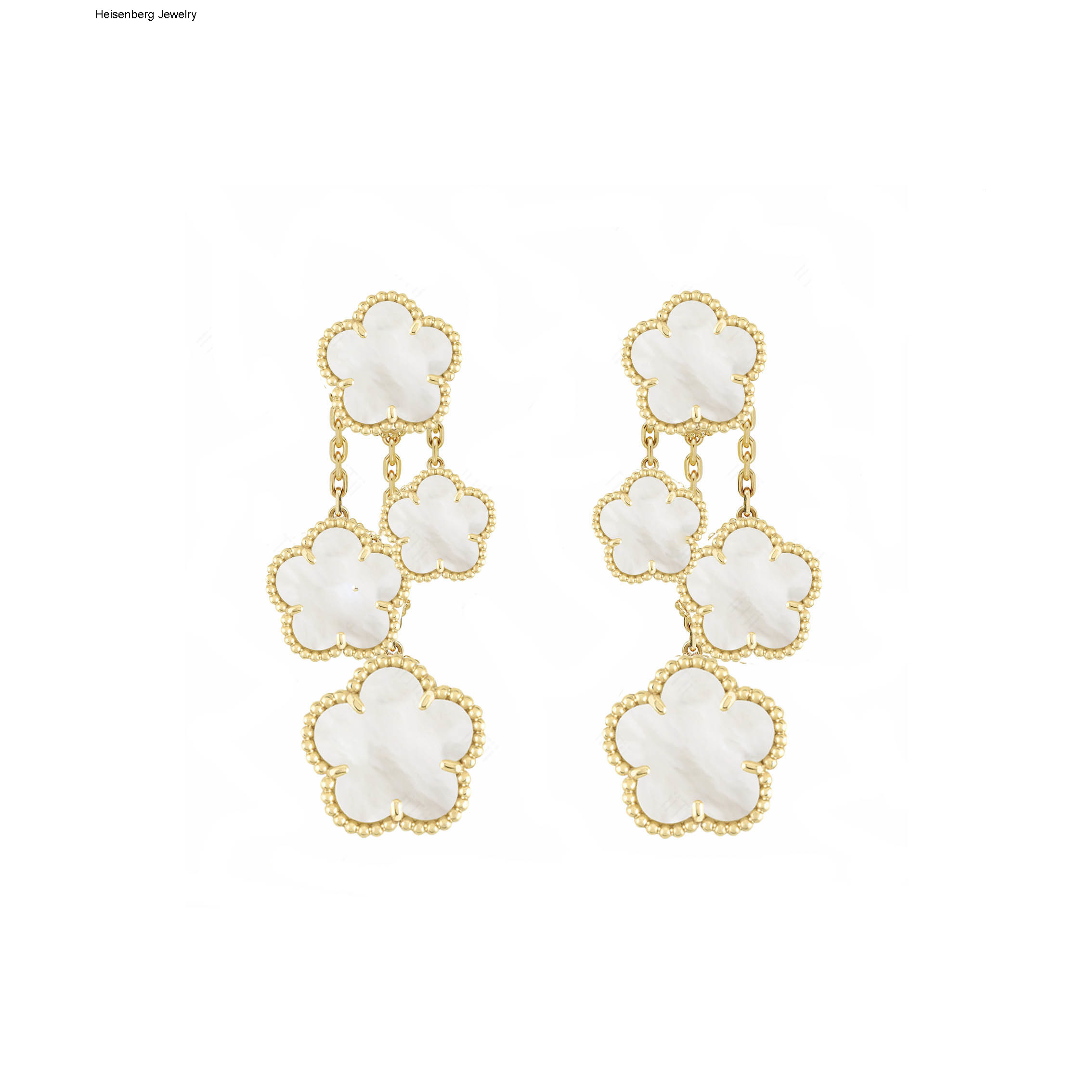 Designer Women Gilrs Dangle Chandelier Earrings Clover Four-leaf 4/5 Flowers Mother-of-Pearl Sterling Sier High Quality