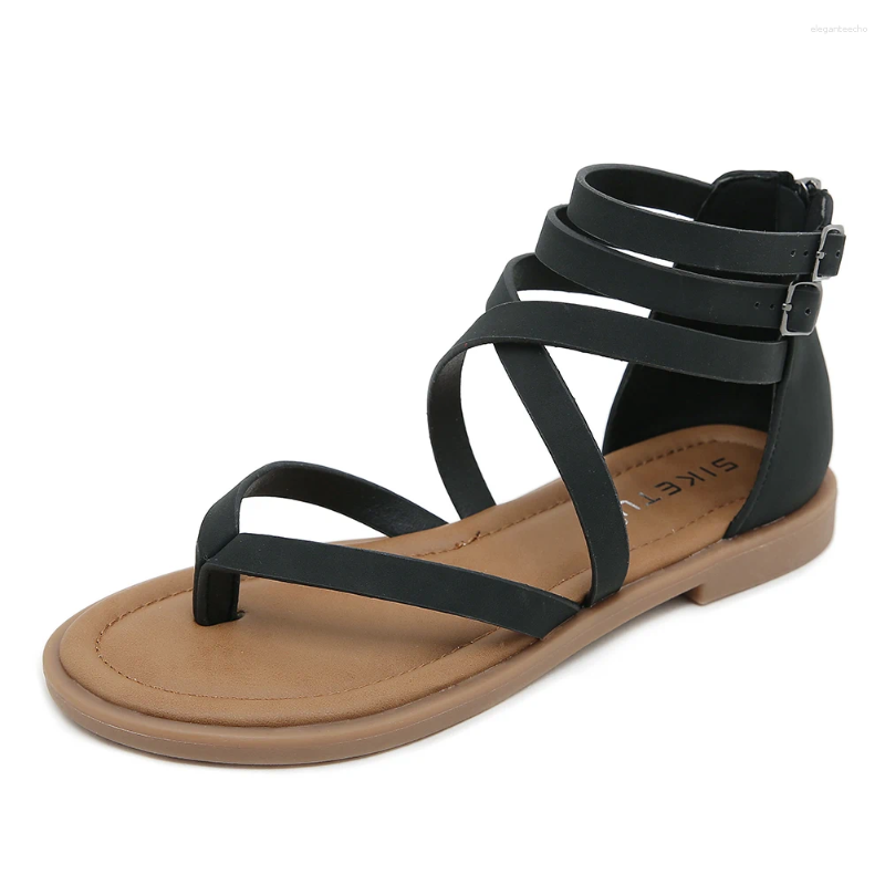 2025 S Fashion Designer Sandals Women Strappy Clip Toe With Zipper Flat Gladiator Comfortable Casual Summer For Holiday Party