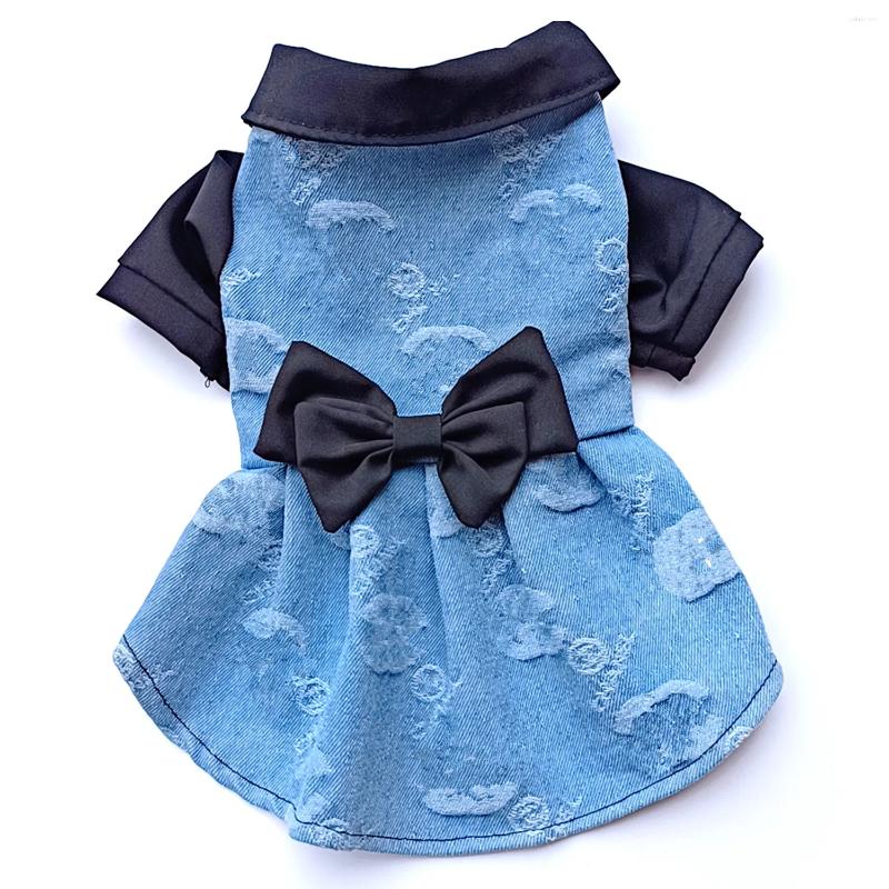 Dog Apparel Sweet Denim Skirt Bow Dress Fashion Brand Cat Jacket Clothes Schnauzer Teddy Puppy Pet Dresses - view 3