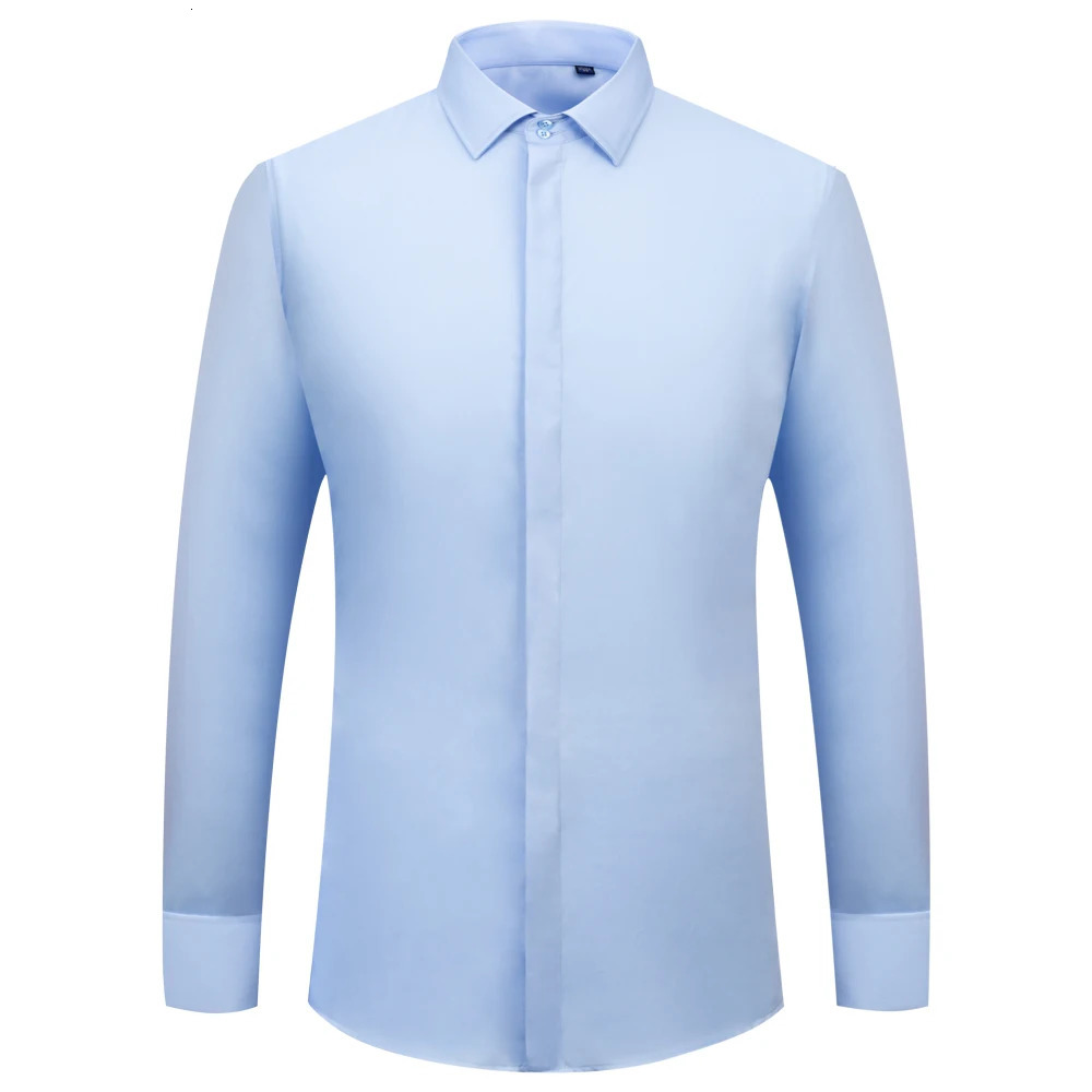 Mens 100% Cotton Iron-Free French Cuff Shirt Front Hidden Buttons Removable Collar Stays Formal Business Long Sleeve Shirts 250306