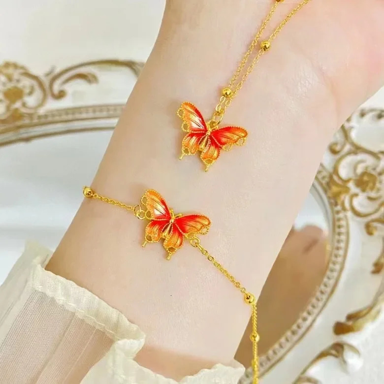925 Sterling Silver Flying Butterfly Enamel Bracelet Lobster Clasp Chain for Women Holiday Anniversary Gifts 250303