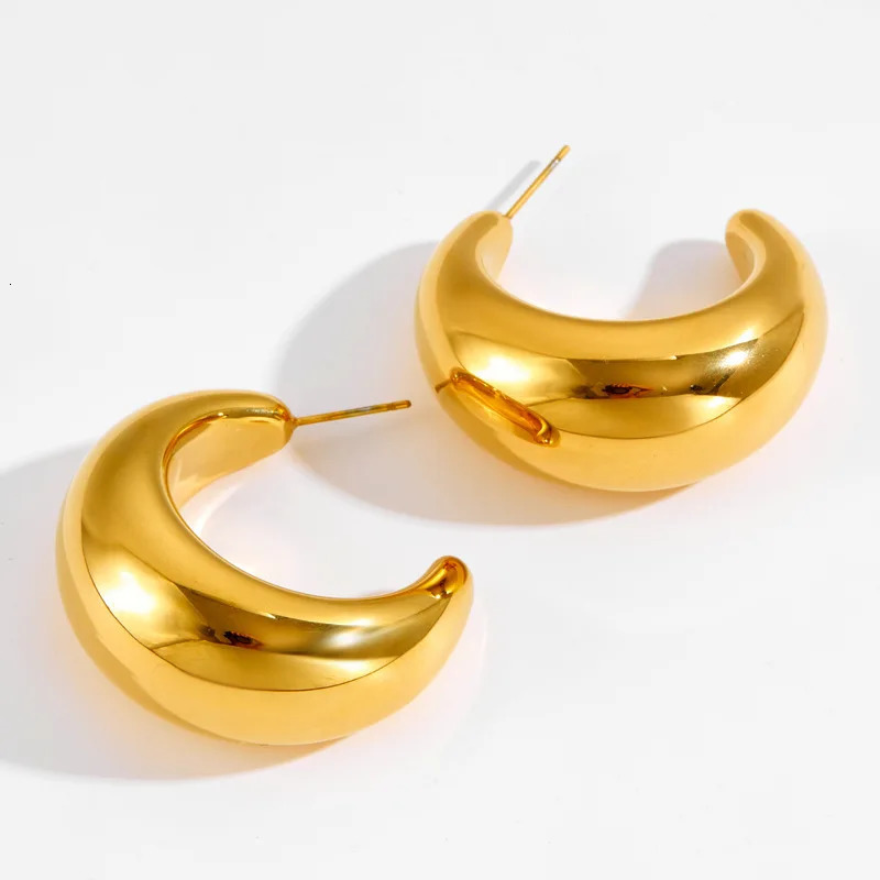 Titanium With 18K Gold Big Size CC Hoop Earrings Women Jewelry Punk Party T Show Gown Runway Korean Japan INS 250303