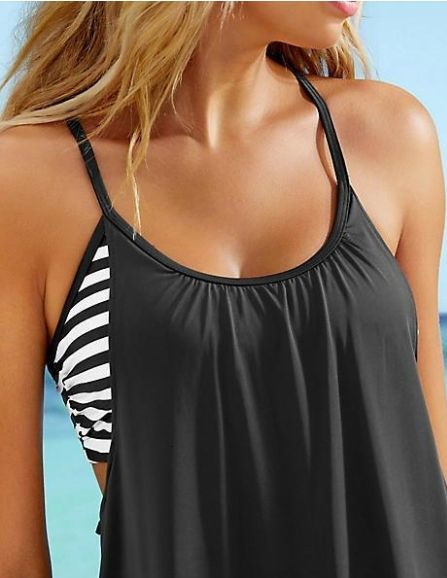 Swimwear Black and White Stripes Large Conservative Swimwear Covering Belly Swimwear for Women