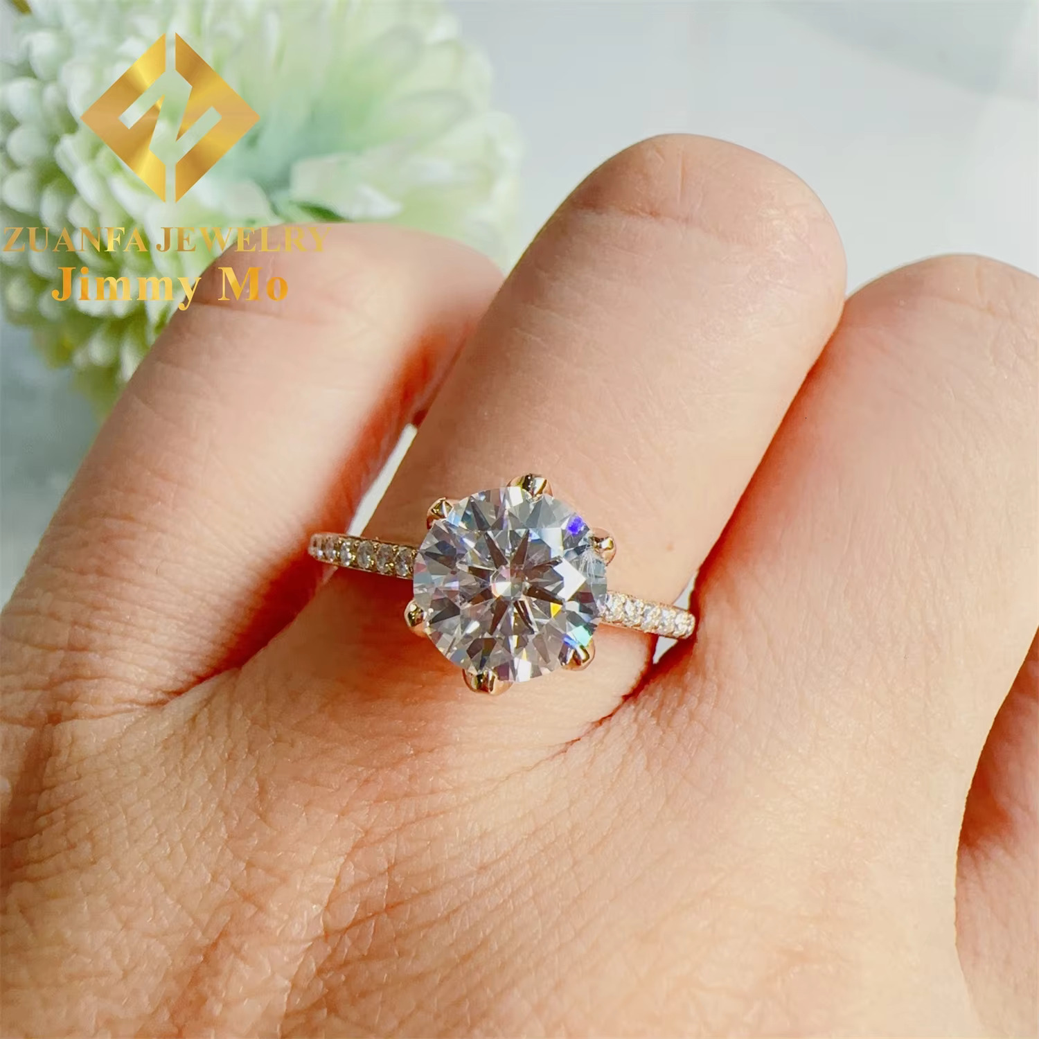 Pass Diamond Tester Wedding Bridal Jewelry 10k White Gold D Color Moissanite Round Diamond Engagement Eternity Band Ring Women