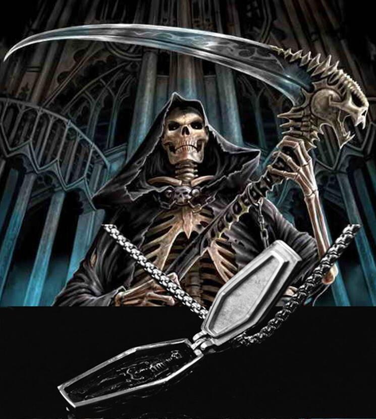 Punk Wolf Tide Domineering Cross Coffin Skeleton Man Pendant Thai Silver Male Necklace Vampire Jewelry Bling Crystal Rapper Jewelry Wholesale Bijoux