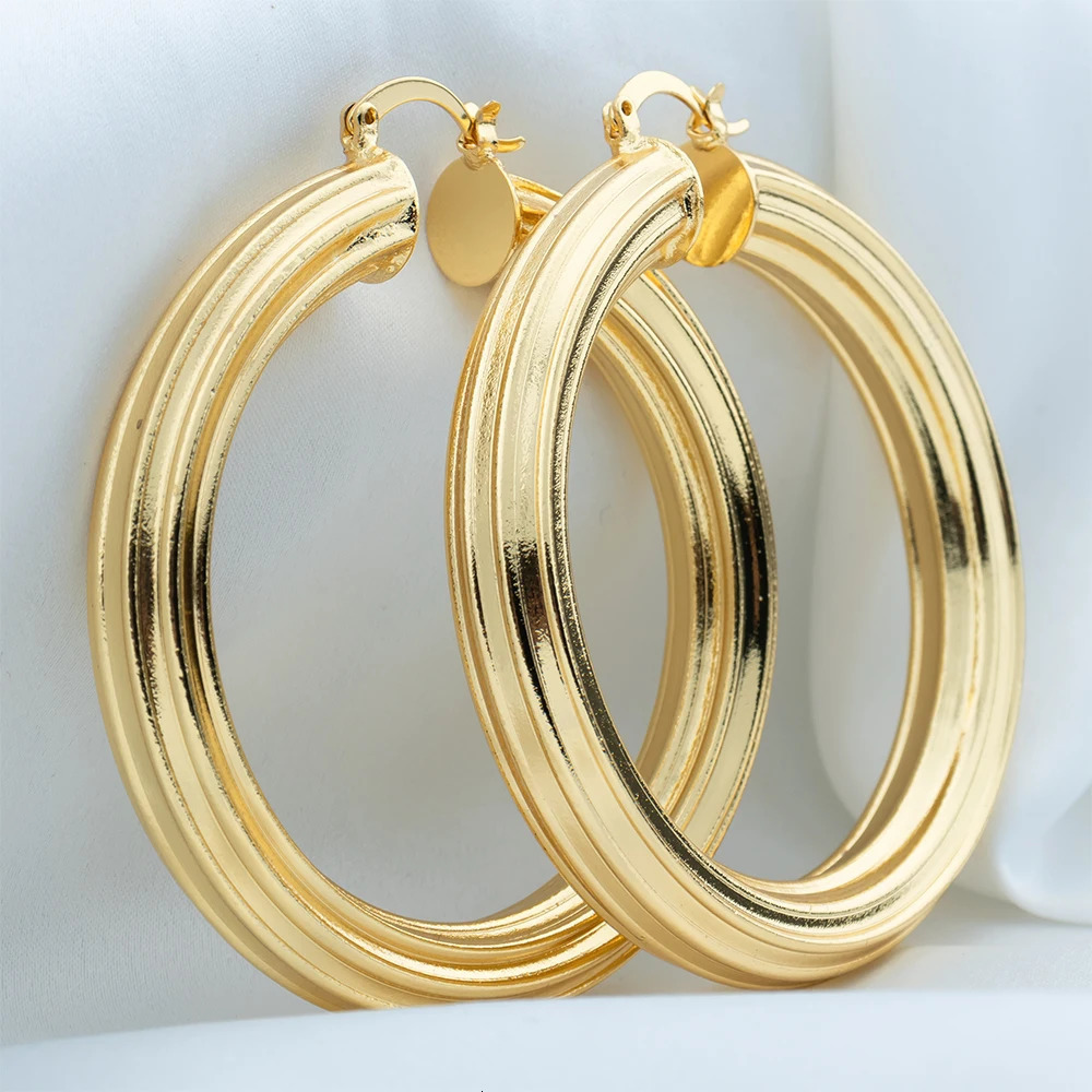 Large Earrings Womens Punk Fashion 60mm Diameter Plated Gold Earrings Daily Wear Statement Earrings Jewelry Accessories 250303