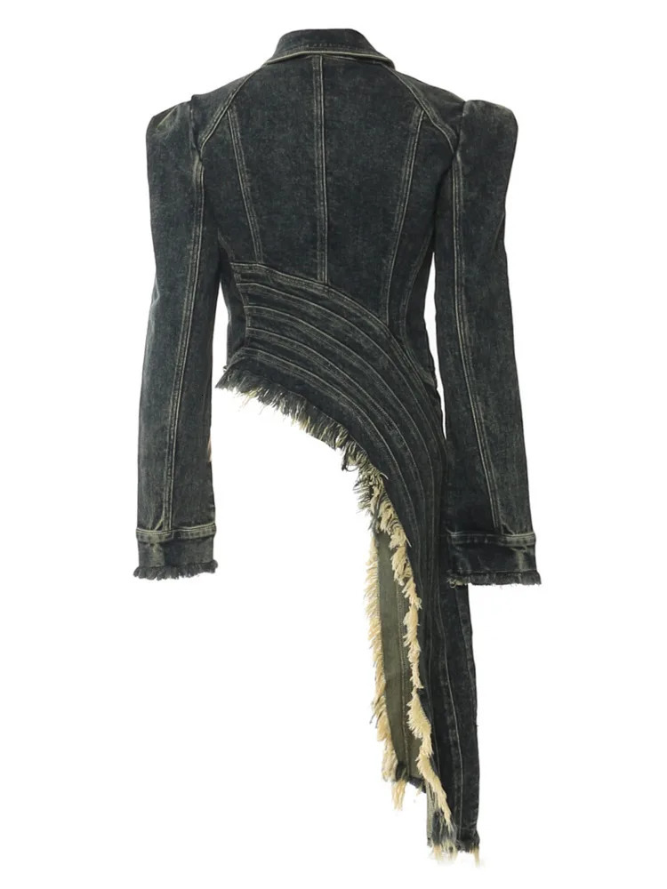 ZMEENNA Heavy Industry Irregular Patch Work Burr Collar n Fashion Womens Cowboy Coat 2024 AutumnWinter ZM207 250226