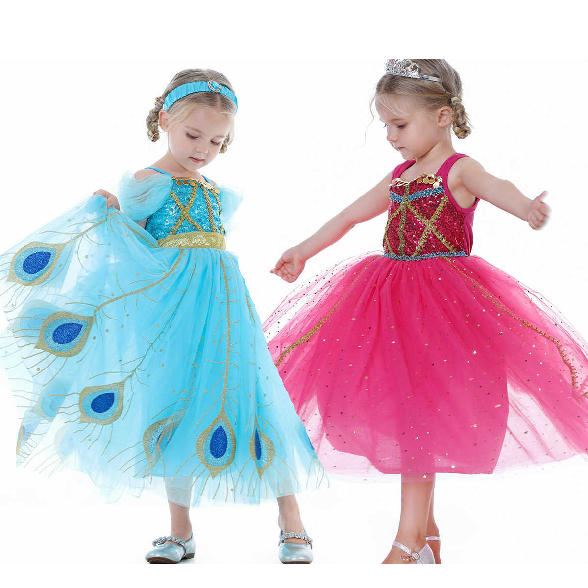 Girl's Dresses 2023 Aladdin Girl Princess Dress Jasmine Princess Mesh Dress Halloween cosplay COS costume Y25030783QX