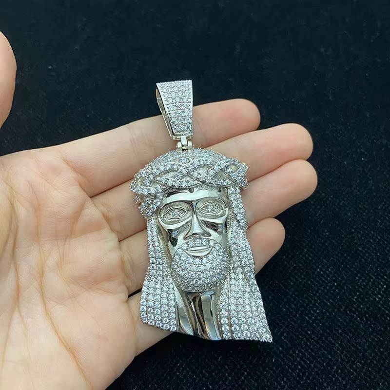 Large Size Micro Pave Solid Back Gold Hip Hop Iced Out Jesus Pendant