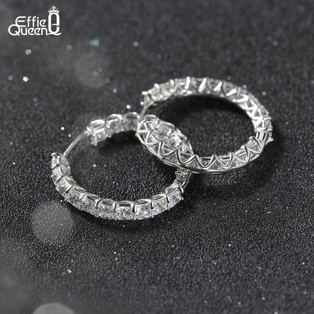 Effie Queen 925 Sterling Silver Hoop Earrings 8A Premium White Brilliant Cubic Zirconia Decor Minimalism Party Gift LZE14 250303