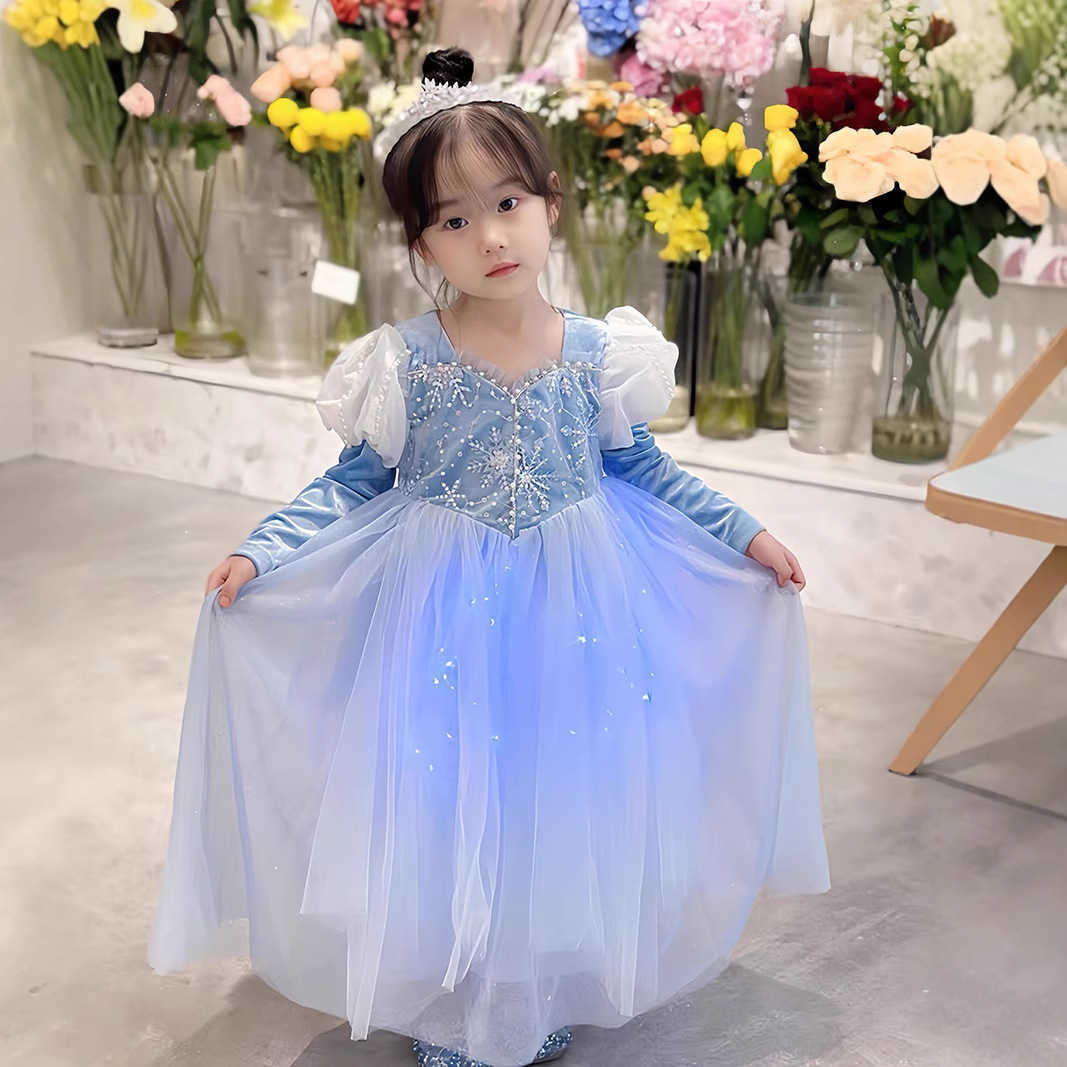 Girl's Dresses Spring and Autumn New Princess Dress for Girls with Bubble Sleeves and Winter Velvet Princess Dress Y2503076TM2