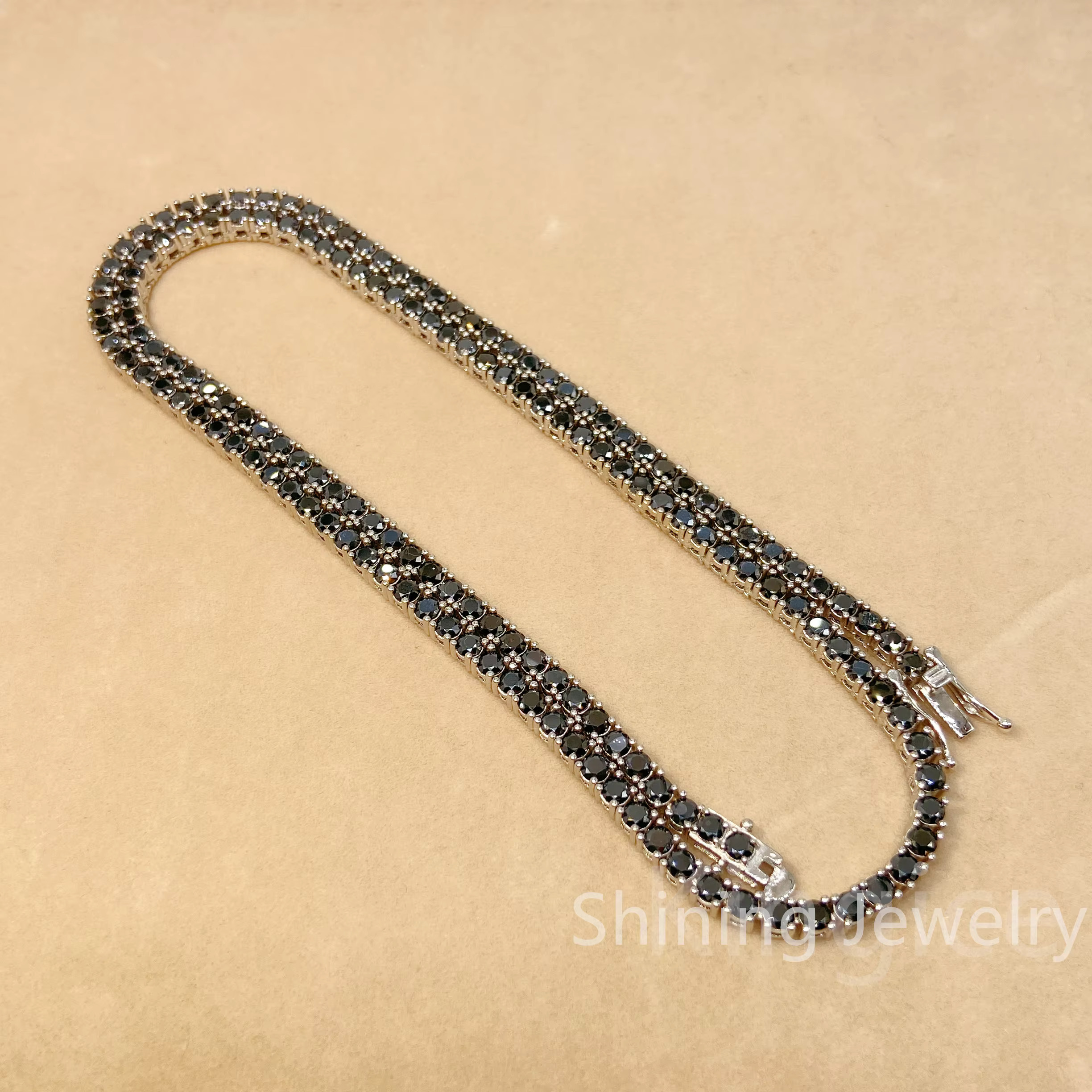 Hip Hop Diamond Jewelry Men Iced Out S925 Sterling Sliver Necklace Cluster 3MM Black Moissanite Tennis Chain