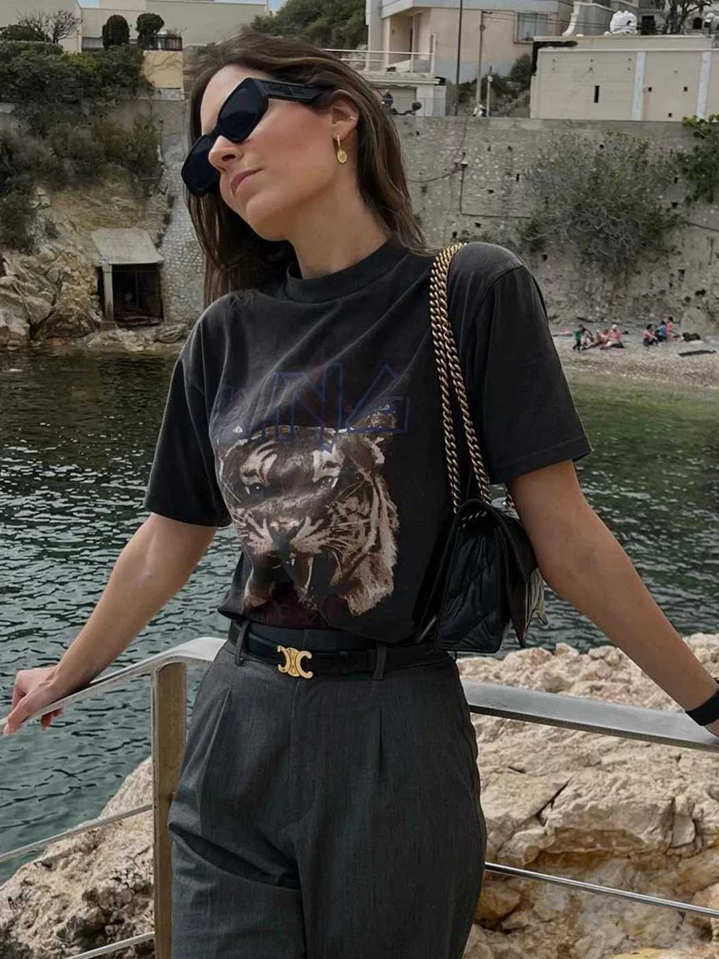 Women's T-Shirt Tiger Graphic T-Shirt Women Short Slve Round Neck Fashion Ts Tops 2024 Summer Clothes Vintage T Shirt T-shirts Female Y250307EL8O