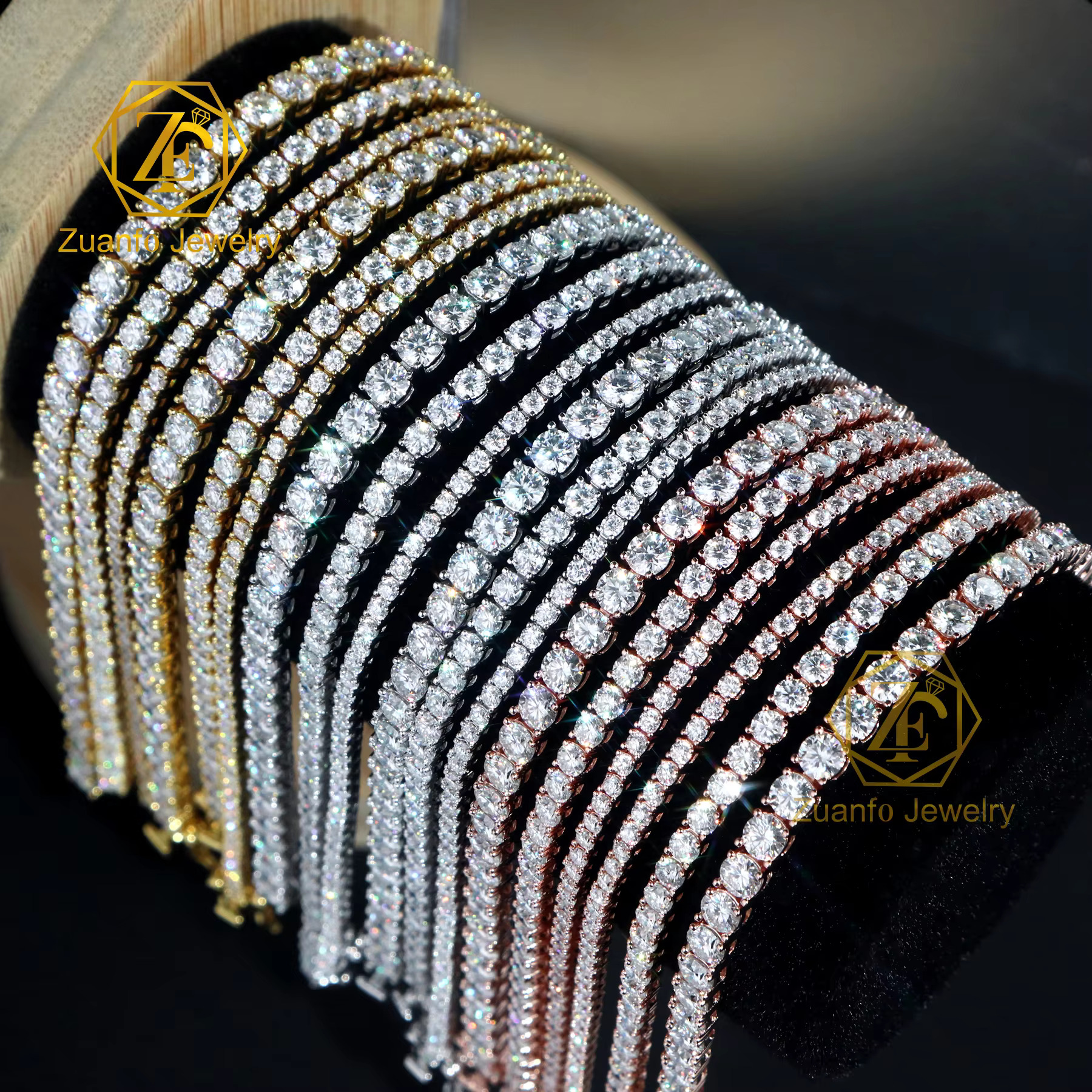 Wholesale 10K 14K White Solid Gold Tennis Chain Bracelet 2mm-5mm DEF VS Lab Grown Diamonds Diamond Bracelets Bangles