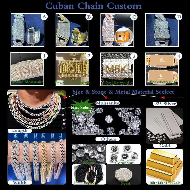 Custom 20mm 4-Rows Sterg Sier Rose Gold Cuban k Chain for Men Full Iced Hip Hop Dia Moissanite Fine Necklaces