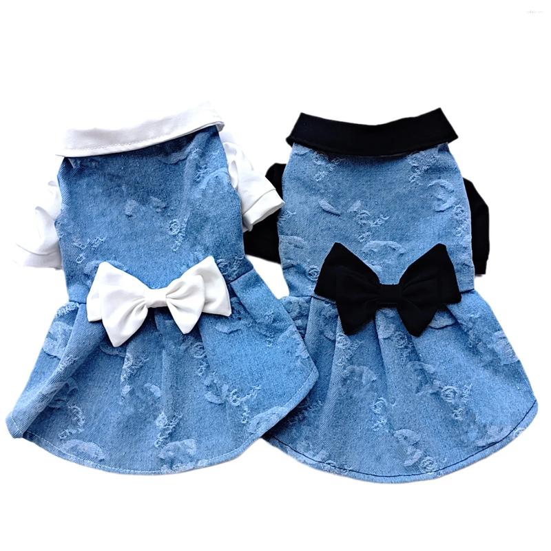 Dog Apparel Sweet Denim Skirt Bow Dress Fashion Brand Cat Jacket Clothes Schnauzer Teddy Puppy Pet Dresses