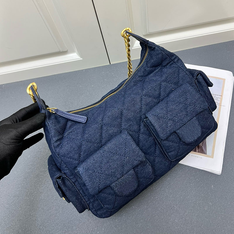 25c High Quality Shoulder Designer hobo Double Pocket Chain Leather Large Capacity Hippie Crossbody Bag Summer Blue Womens