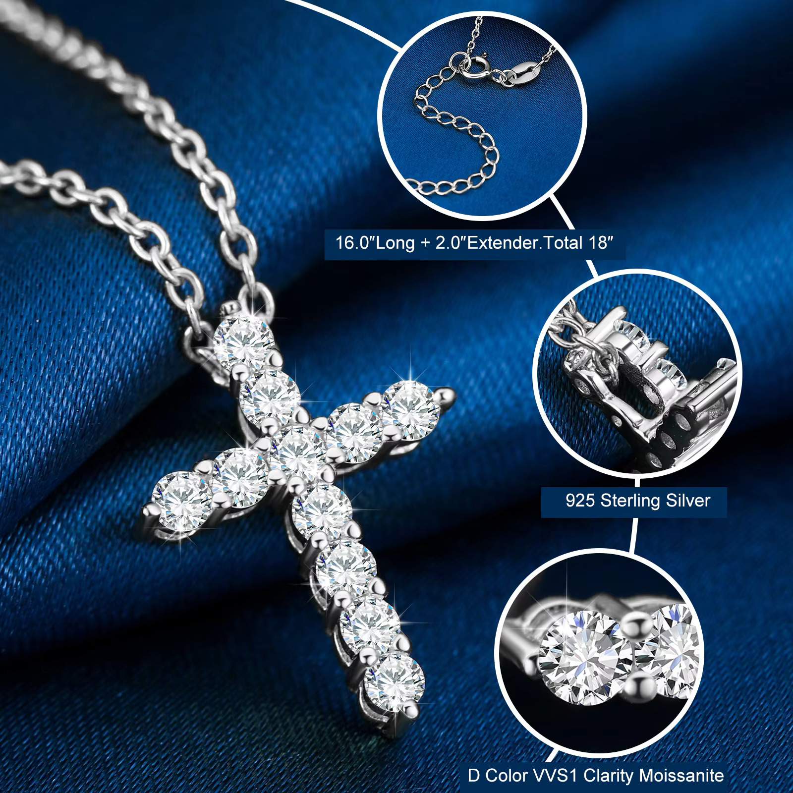 Fine Christian Jewelry Gift Gold Plated 925 Sterling Silver VVS Moissanite Diamond Cross Charm Pendant Choker Necklace Women Men