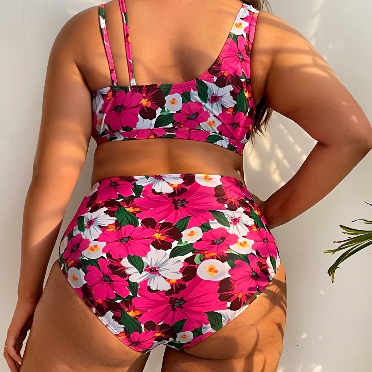 New Plus Size Digital Print Gathers Fashion able Womens Split Bikini Swimsuit