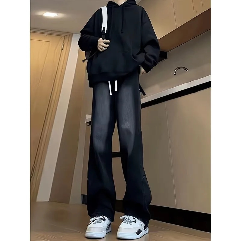 Mens Pants Y2k Casual Male Jeans Pants Streetwear Denim Shorts Jean Mens Trousers Wide Leg Jeans Baggy Man Clothing Flared 250305