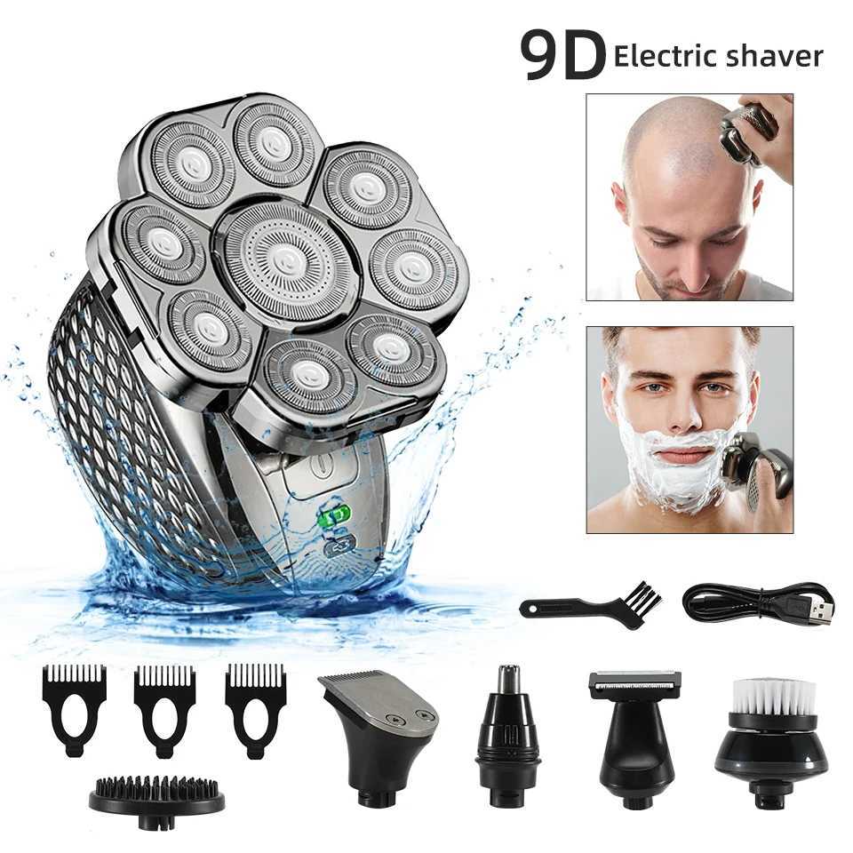 New Arrival Mens beauty kit 9-blade floating head electric shaver multifunctional shaver USB charging wet/dry 6-in-1 bald shaver Z250307