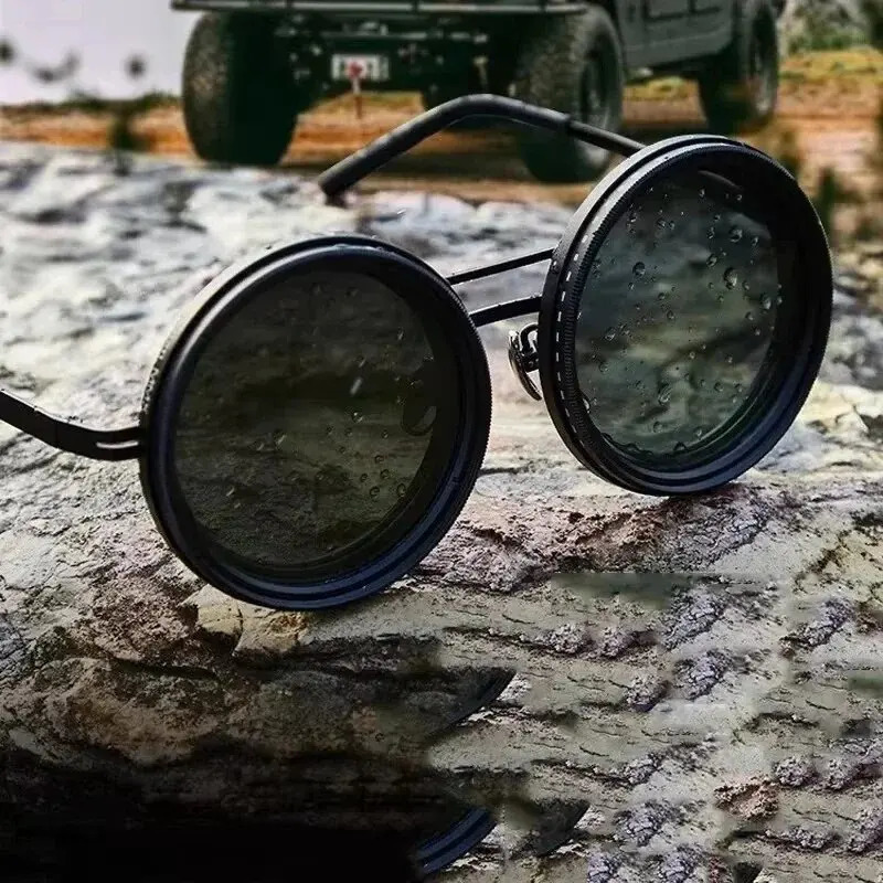 Handmade ND9 adjustable dimming sunglasses Retro Punk round mens outdoor fishing UV400 polarized driving sunglasses for women 250303