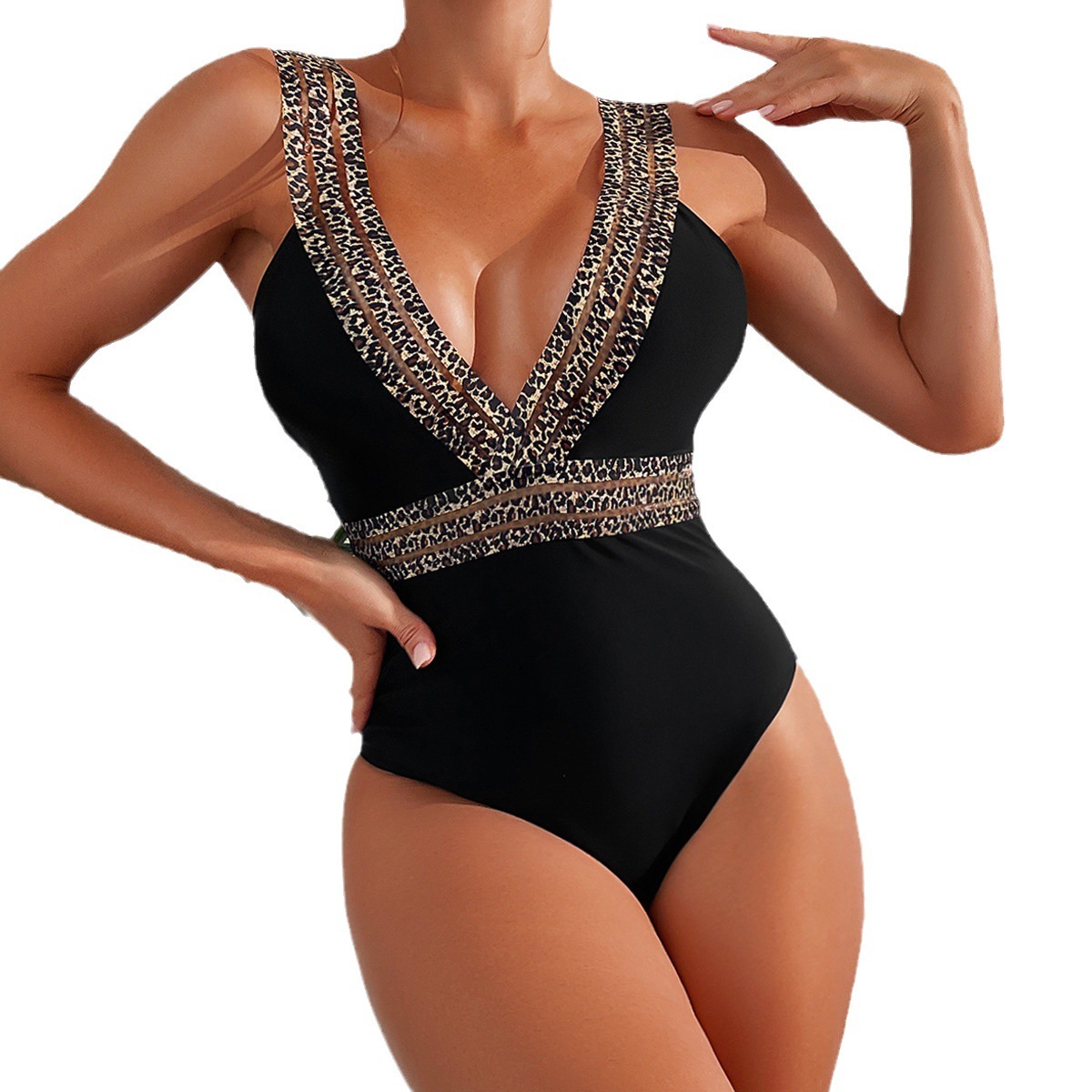 New One-piece Swimsuit Patchwork Bikinisolid Color Swimsuit for Women