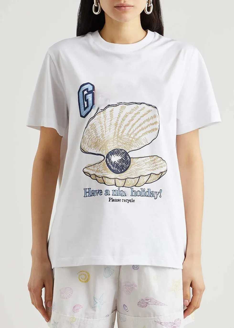 Women's T-Shirt 100% Womens Pure Cotton Simple Printing Comfortable Summer Womens Casual Womens T-shirt Loose T-shirt Y2503071Y36