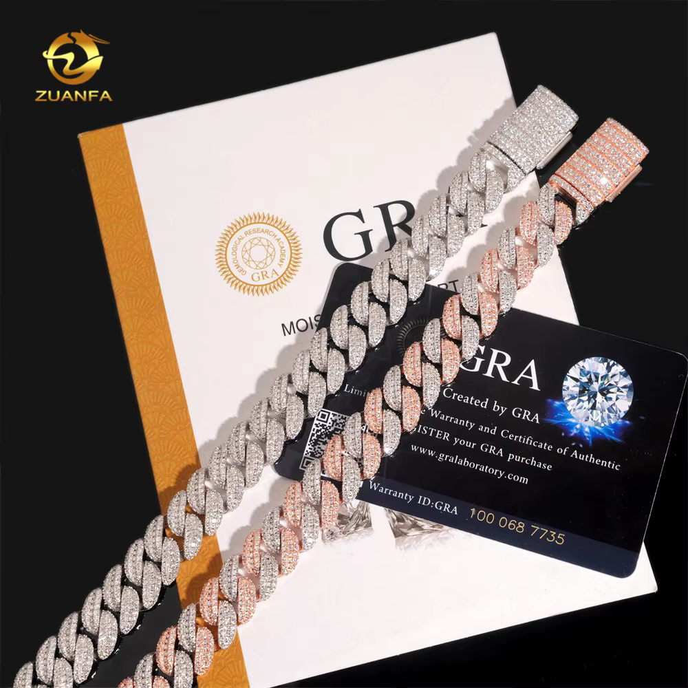 13MM Cuban Link Chain Moissanite 925 Silver Gold Plated Baguette Moissanite TWO TONE Bracelets Men Hip Hop Jewelry