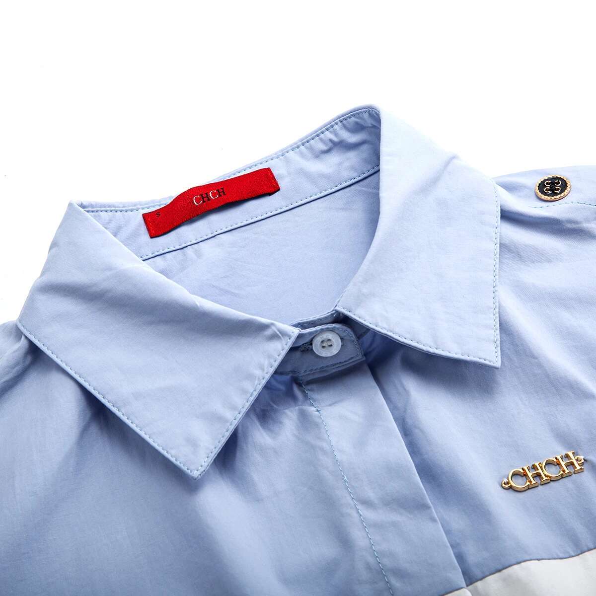 CHCH 2025 New High Quality Splicing Color Contrasting Long Sleeve Business Shirt Commuter Women's Wear