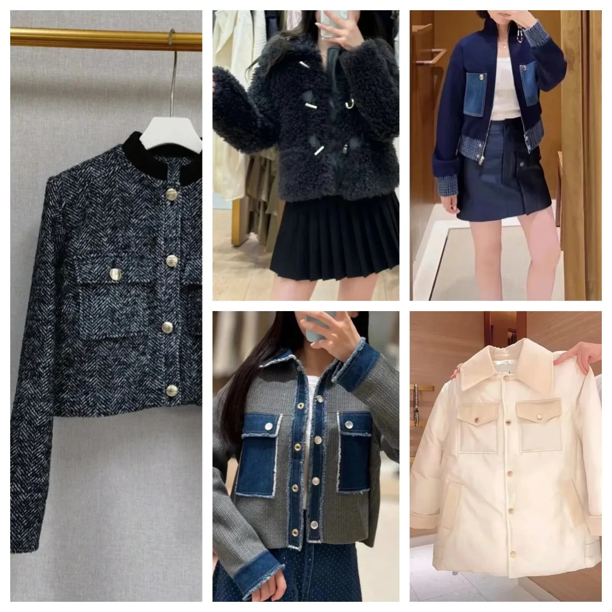 Denim Coat for Women 2024 Autumn Winter Spliced Turn Down Collar Single Breasted Casual Long Sleeve Jacket 250226