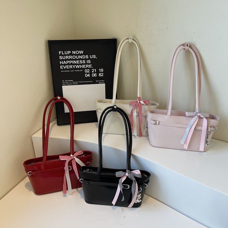 Women s Shiny Leather Underarm 2025 Fashion Designer New Original High quality Large Capacity Shoulder Daily Casual Pull Rod Handbag Square Crossbody 