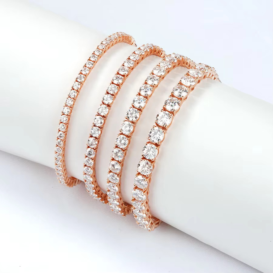 Bling Sparking Gold Plated Tennis Chain Charm Necklace Jewelry Sexy Iced Out VVS Moissanite Diamond 925 Silver Tennis Chain