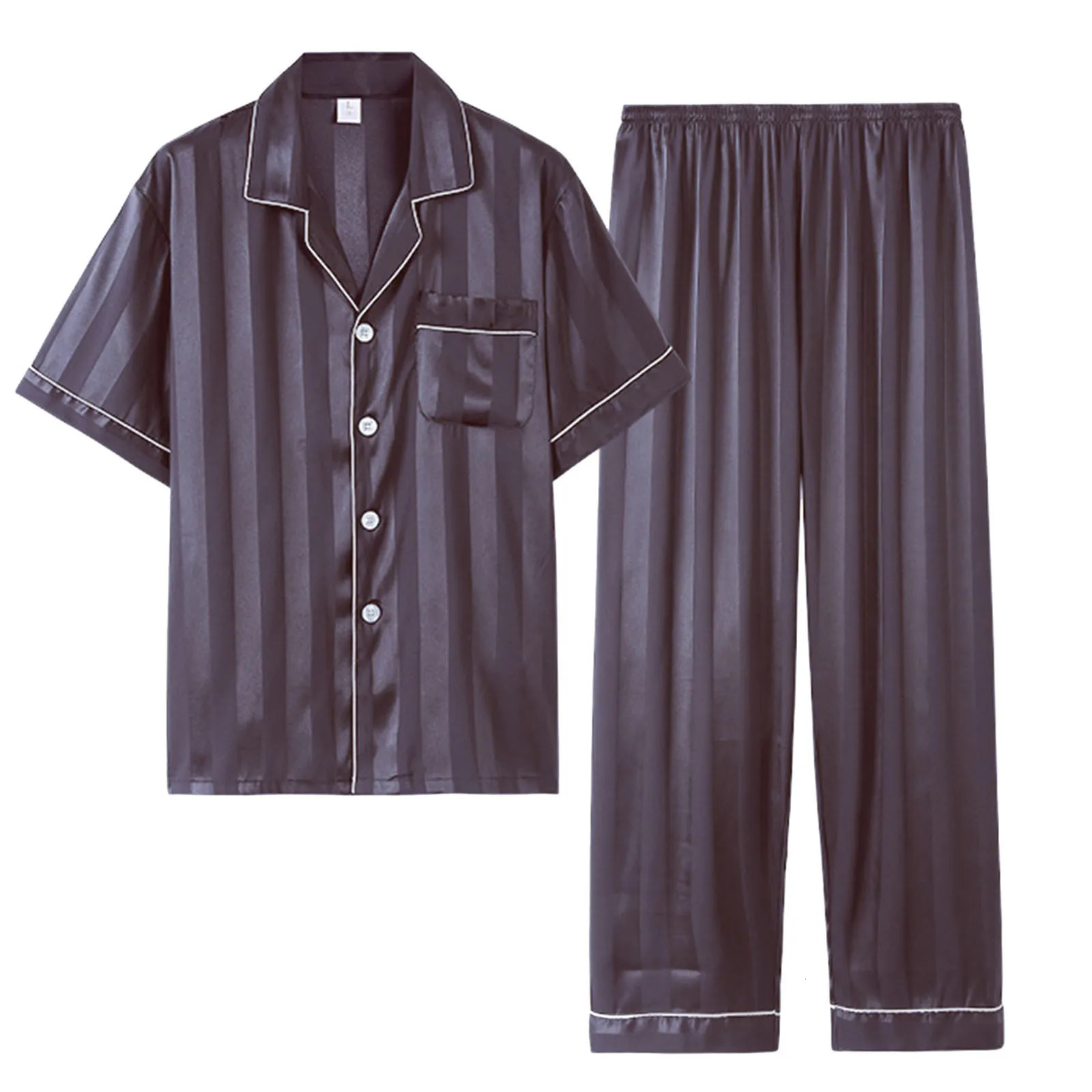 Mens Pajamas 2 Piece Set Summer And Autumn Silk Short Sleeve Thin Simple Home Wear Set Plus Size Casual Home Wear 250306