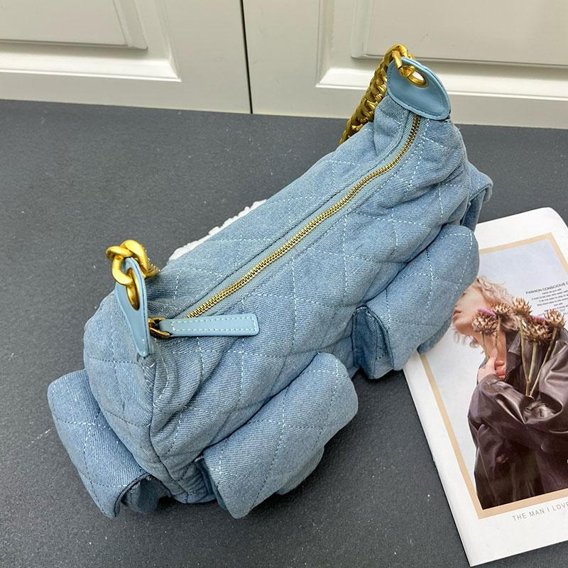 25c High Quality Shoulder Designer hobo Double Pocket Chain Leather Large Capacity Hippie Crossbody Bag Summer Blue Womens