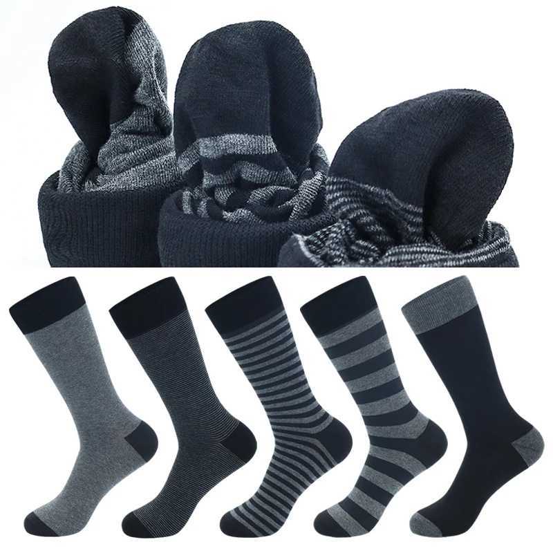 5 Pairs Large Size Fashion Business Men Dress Socks High Quality Stripe Black Gray Pure Men Cotton Socks Size EU41-48T250307