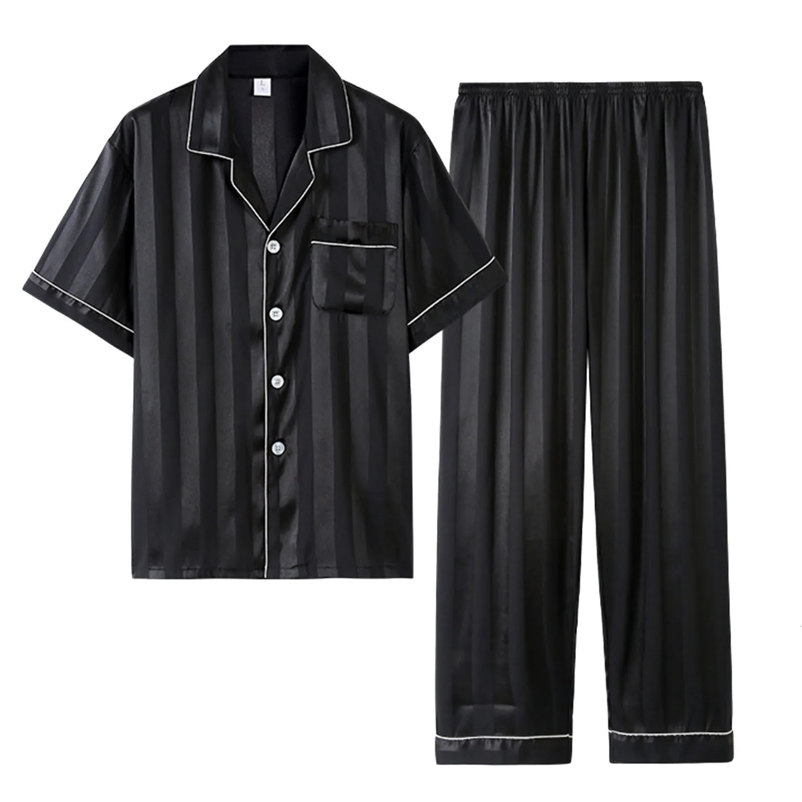Mens Pajamas 2 Piece Set Summer And Autumn Silk Short Sleeve Thin Simple Home Wear Set Plus Size Casual Home Wear 250306