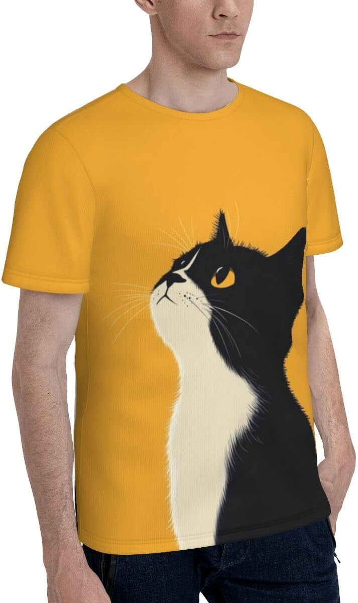 Mens T shirt Cow Cat Unisex 3D Pattern Printed T-Shirts Mustard Yellow Graphic Summer Short Sleeves Fashion Casual Tee Top tee Casual tops summer clot