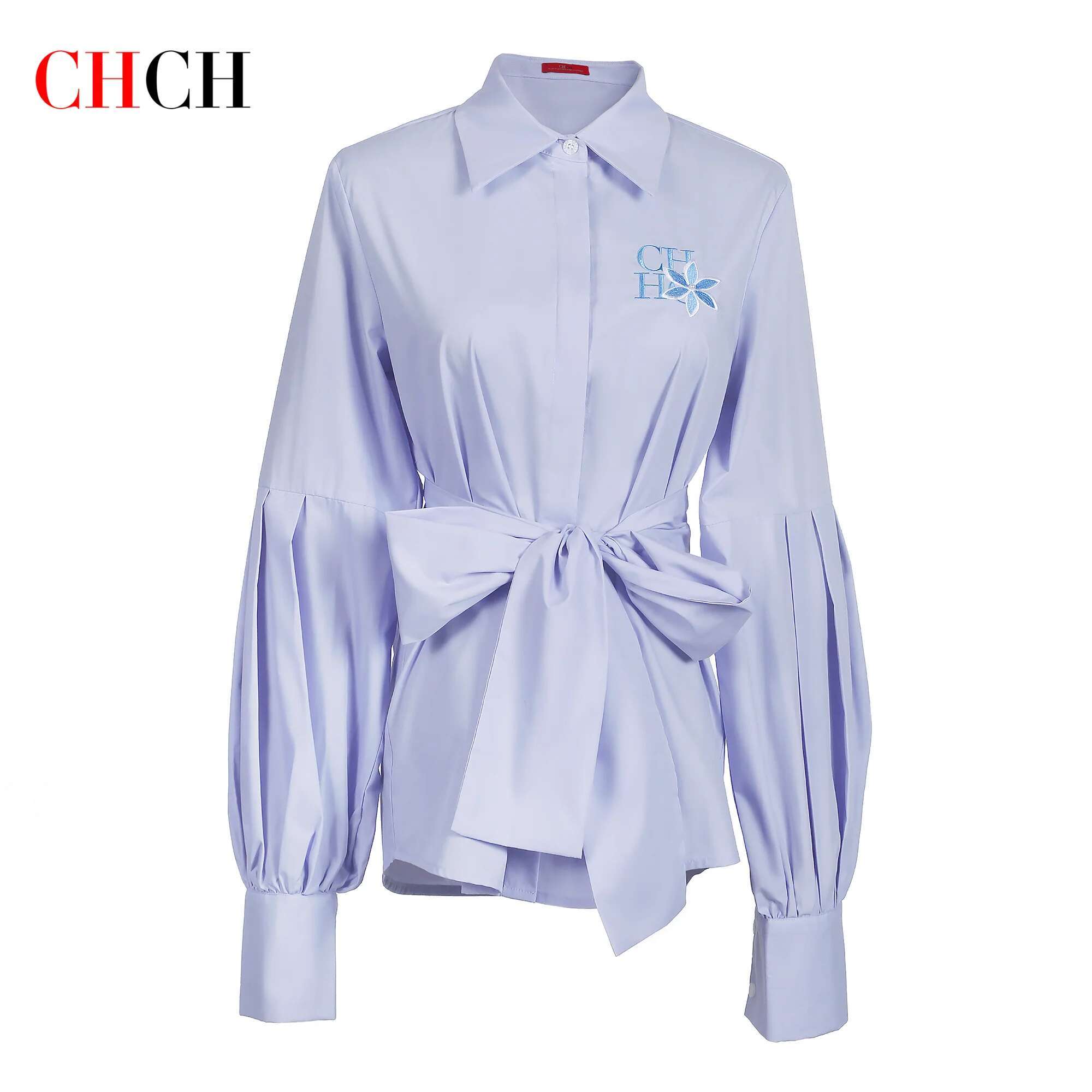 CHCH Shirt 2025 New Simple Bubble Sleeve Embroidered Commuter Women's Top
