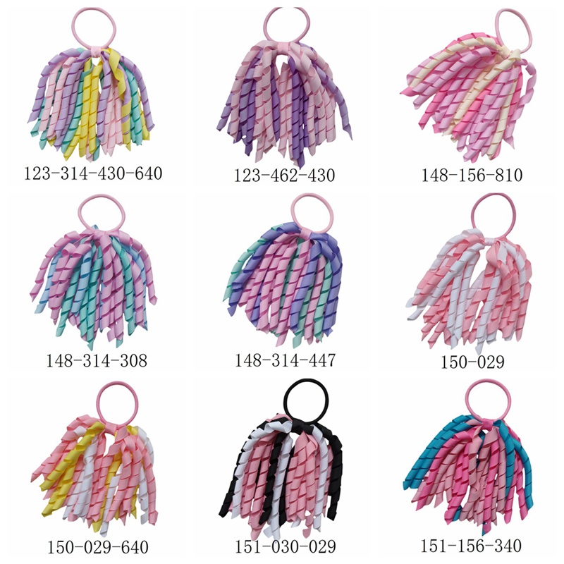 Woman Girl 5" Korker Elastic Hairband Scrunchie Hair Ties Clip Accessories Pony Tail Band Curly Ribbons Streamers Corker Bows School Dance Flower