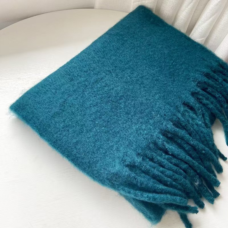 K084 Korean all-match soft and waxy solid color imitation cashmere tassel scarf for women winter extended warm and thickened scarf shawl