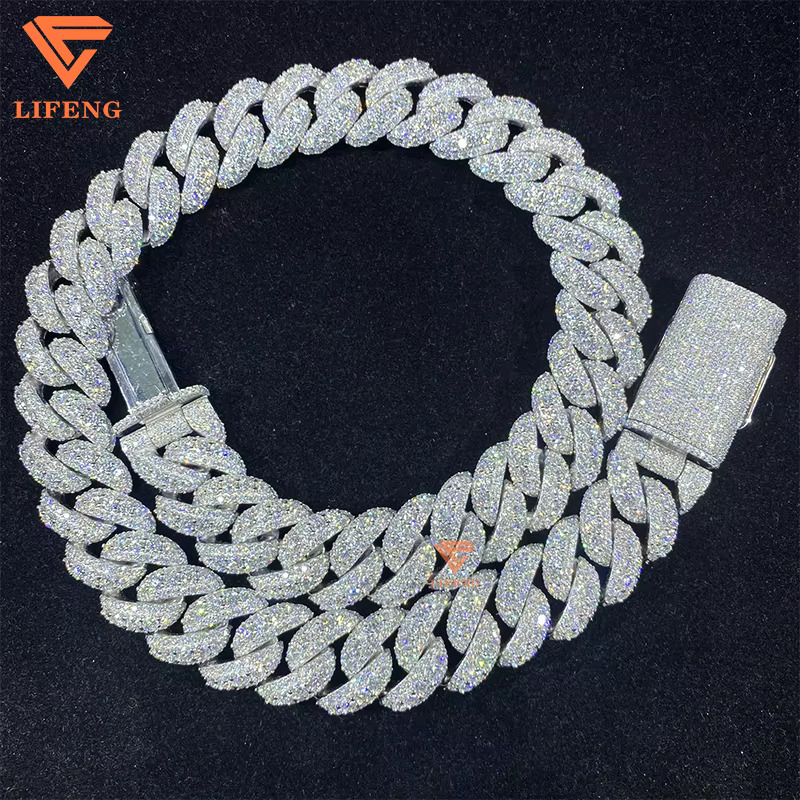 Heavy Thick Necklace Chaines 20mm Big Stone Cuban Link Chain Gra Iced Out VVS Moissanite 925 Silver Hip Hop Jewelry for Men