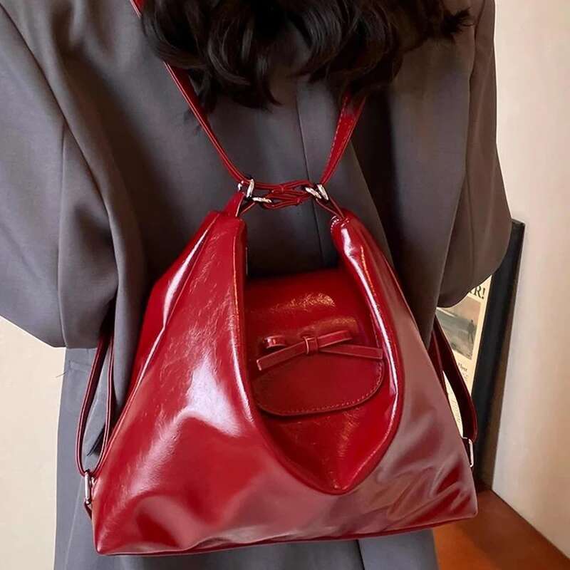 New Retro Red Bow Designer Women s Backpack Trendy trend Large leisure Capacity Commuter Handbag Women s Travel Single Shoulder Cross body Multi funct