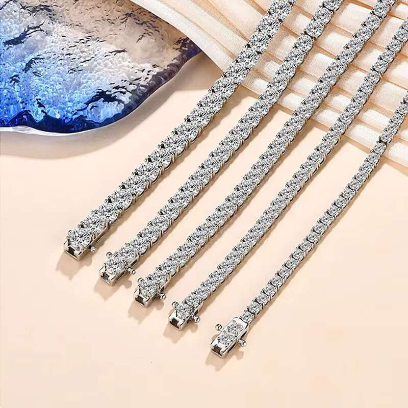 New Design Pass Tester Hiphop Jewelry 3mm-5mm VVS Moissanite Dia Iced Out Cluster Sier Tennis Chain Necklaces
