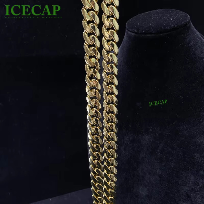Customized Miami 14mm Classic 14k Gold Plated Cuban Link Chain 925 Sterling Silver Cuban Link Chain Mens
