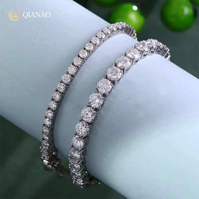 Hot Sale Hip Hop Style D Color VVS Diamond Moissanite Tennis Bracelet 3-6mm 925 Sterling Silver Moissanite Tennis Chains Women