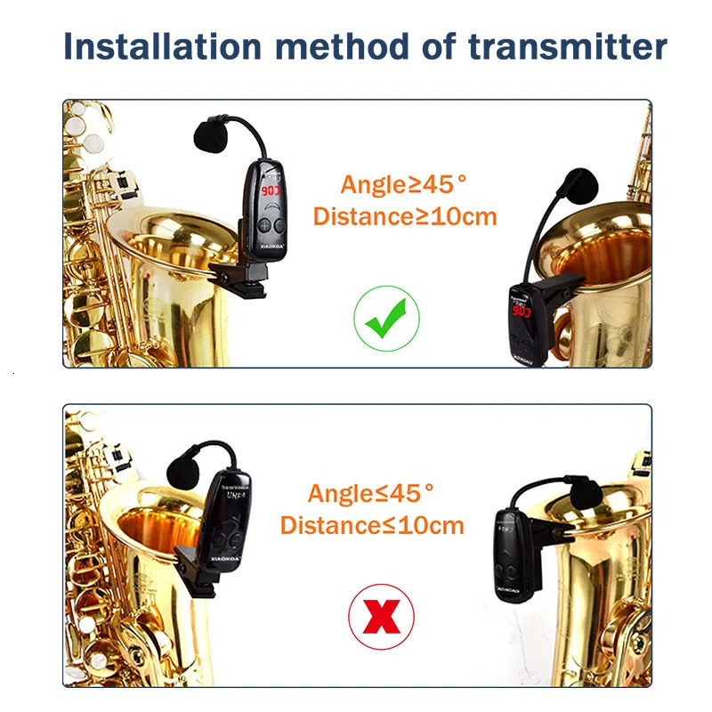 XIAOKOA UHF Wireless Instruments Saxophone Microphone Wireless Receiver Transmitter160ft RangePlug and PlayGreat for Trumpets 250303