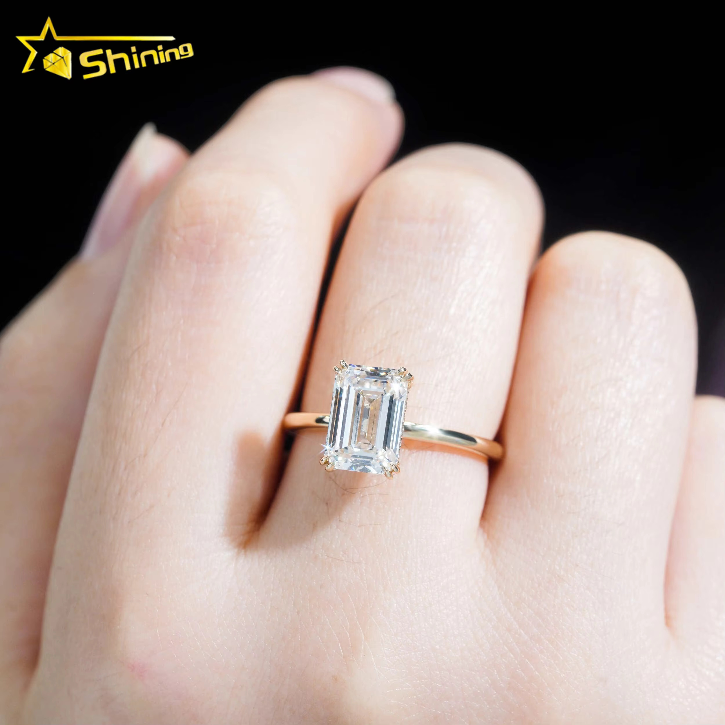 Hidden Halo Emerald Cut 3ct VVS2 Lab Grown Diamond CVD Mirco Pave Engagement Ring 14K Solid Gold Wedding Engagement Ring
